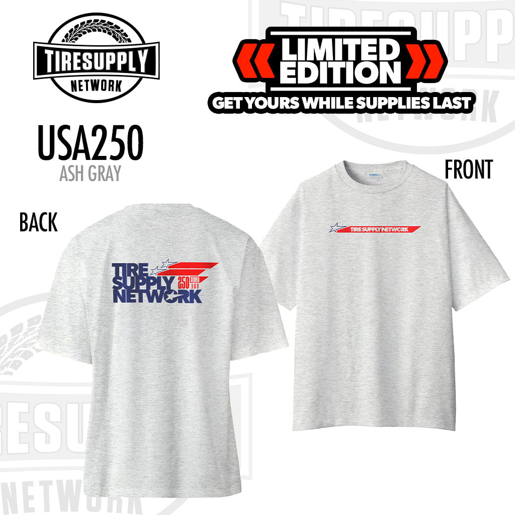 🎁 Tire Supply Network | T-Shirt "USA 250" Ash Gray - Choose Size (TSN-250*) (100% off)