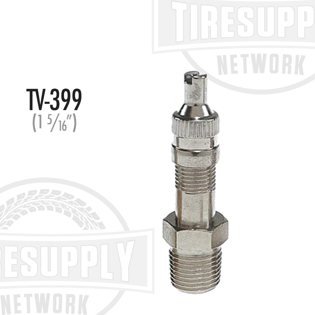 Metal tank valve with threaded connections, marked with TV-399 identification, against a white background