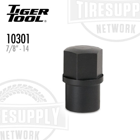 Black hexagonal tool bit with size '7/8"-14' on a white background, branded with Tiger Tool. 1030