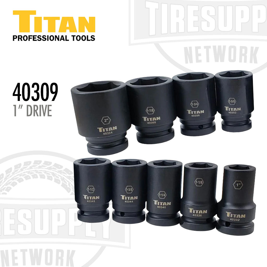 Titan Tools 40309 | 1″ Drive 6-Point 9-Piece SAE Deep Impact Socket Set