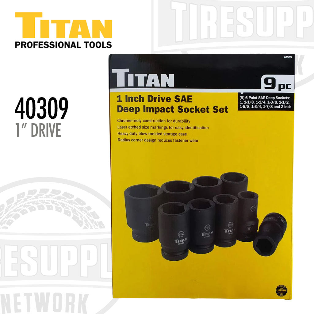 Titan Tools 40309 | 1″ Drive 6-Point 9-Piece SAE Deep Impact Socket Set