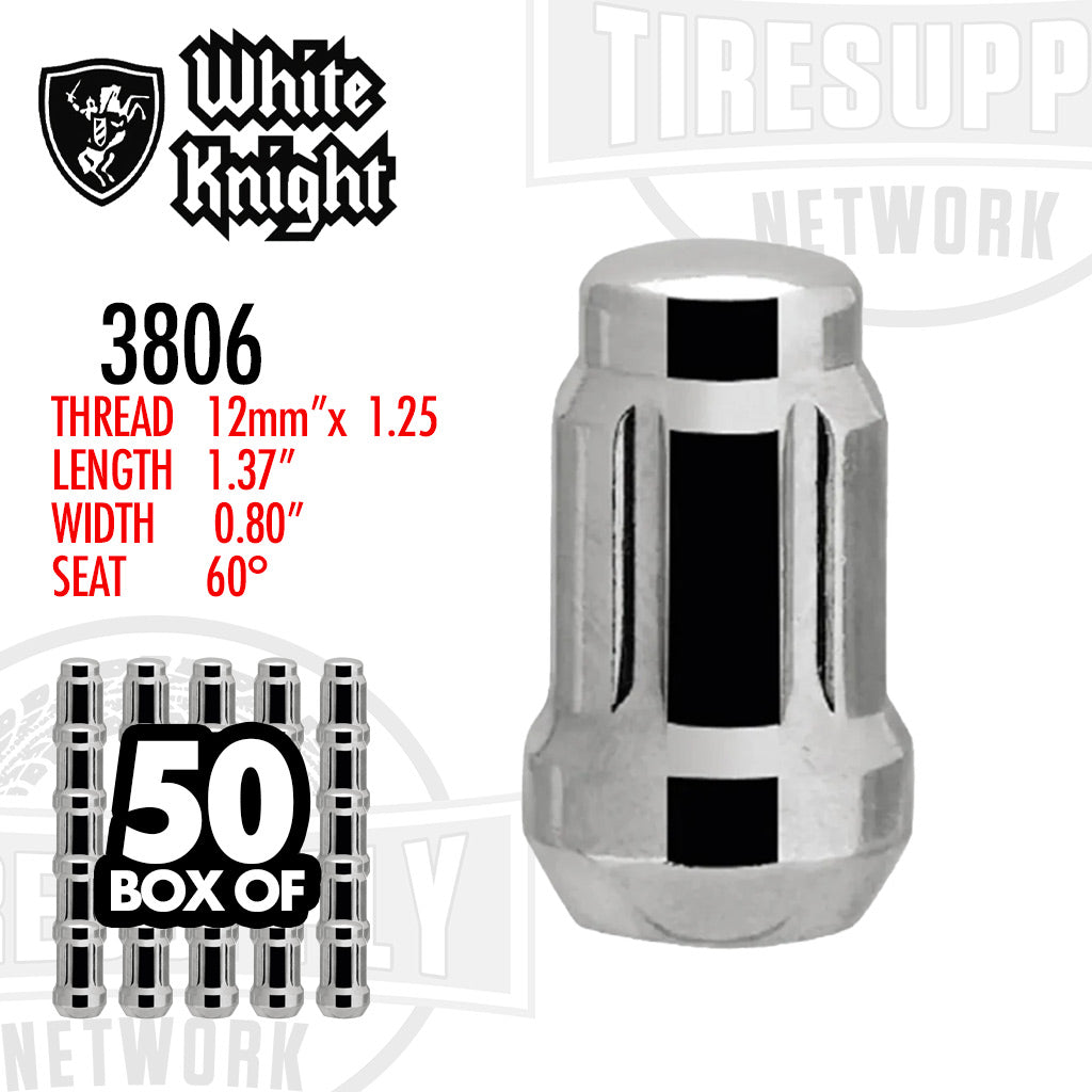 White Knight | Chrome Spline Acorn Lug Nut - Thread Size 12mm x 1.25 - Box of 50 (3806)