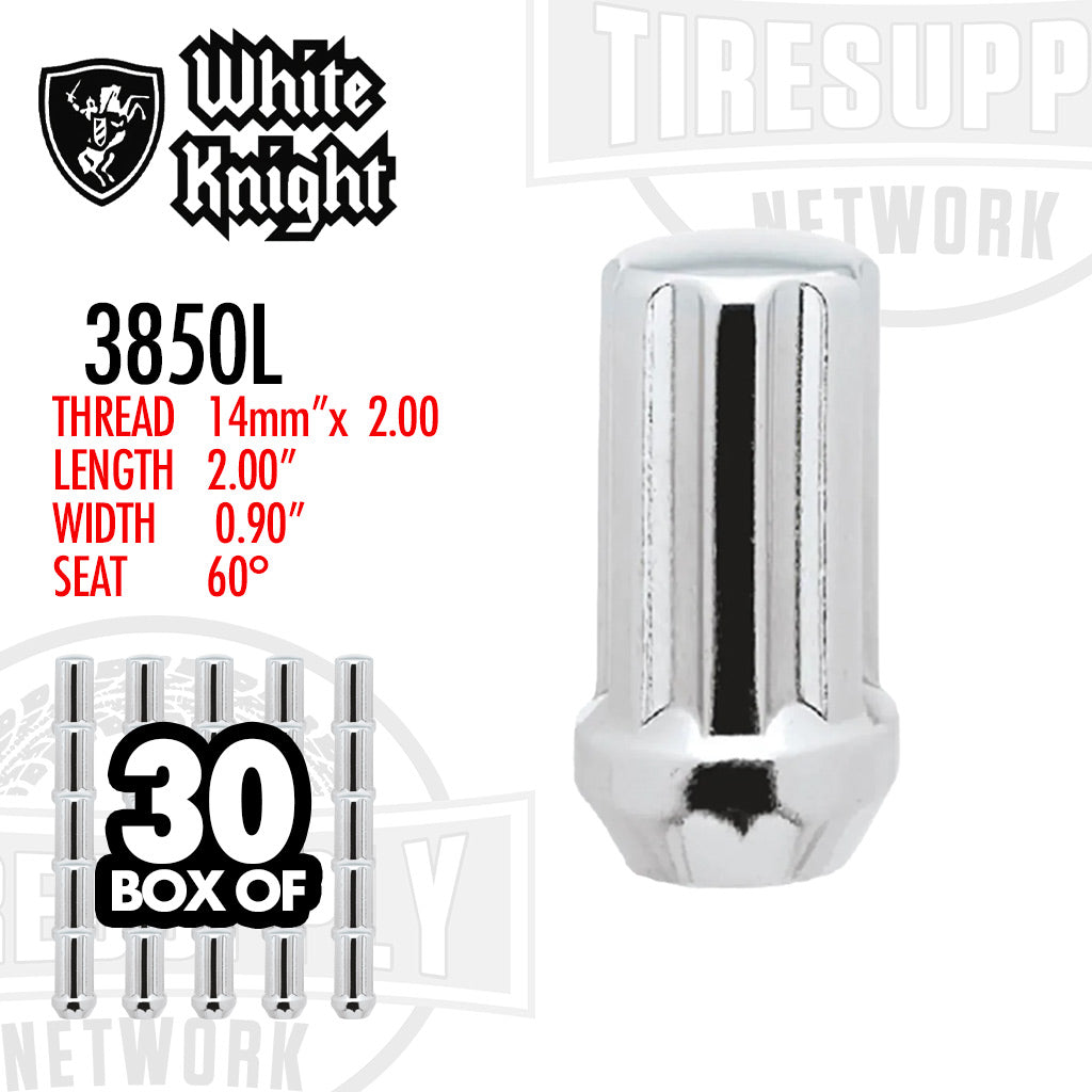 White Knight | Chrome Duplex Spline Acorn Long Lug Nut - Thread Size 14mm x 2.00 - Box of 30 (3850L)