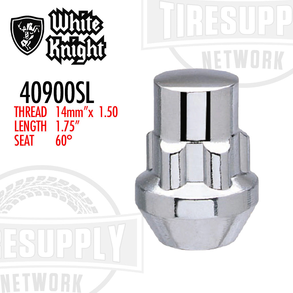 White Knight | Chrome Acorn Long Socket Key Wheel Lock - Thread Size 14mm x 1.50 (40900SL)