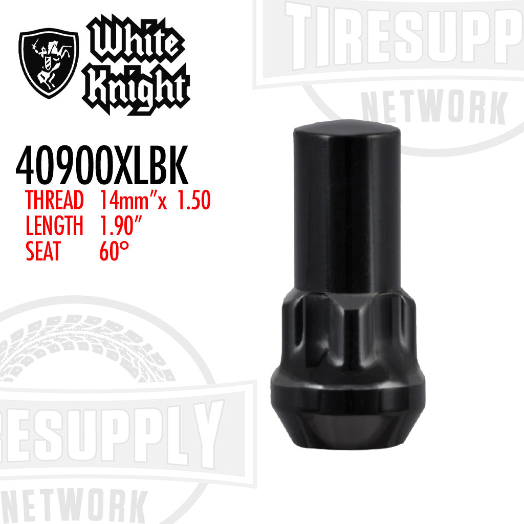 White Knight | Black Acorn XL Long Socket Key Wheel Lock - Thread Size 14mm x 1.50 (40900XLBK)