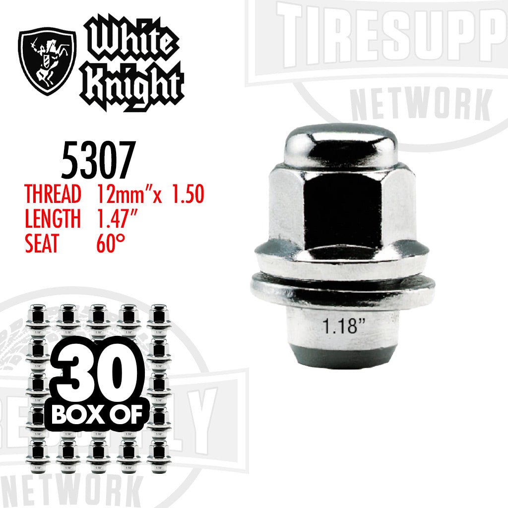 White Knight | Chrome Medium Mag OEM Factory Lug Nut with Washer - Thread Size 12mm x 1.50 - Box of 30 (5307)