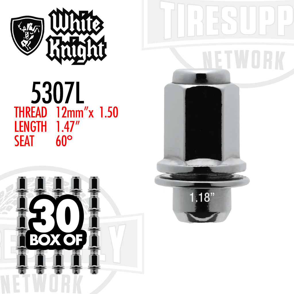 White Knight | Chrome Toyota Long Mag OEM Factory Lug Nut with Washer - Thread Size 12mm x 1.50 - Box of 30 (5307L)