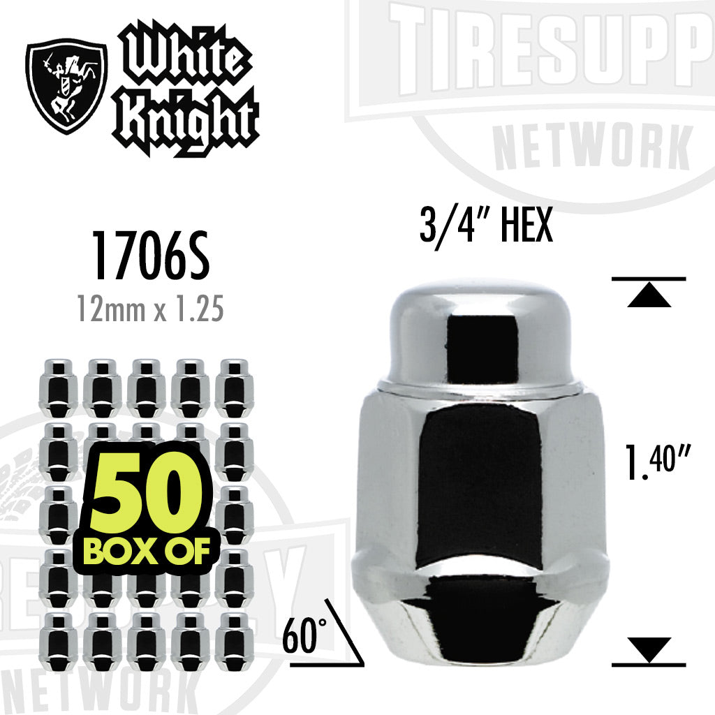 White Knight | Chrome Bulge Acorn 3/4″ Hex Lug Nut 1.4" - Box of 50 (170*S)