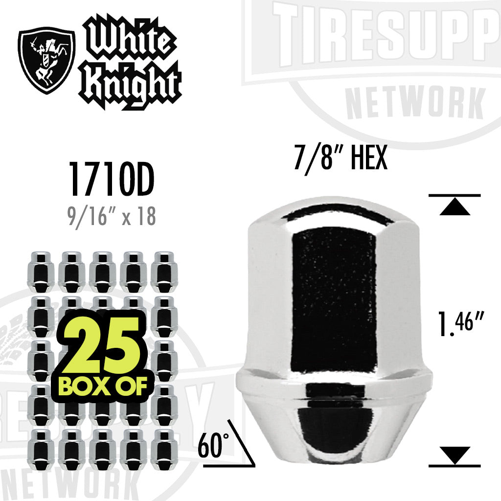 White Knight | Chrome Duplex Bulge Acorn 7/8″ Hex OEM Factory Lug Nut - Thread Size 9/16″ x 18 - Box of 25 (1710D)