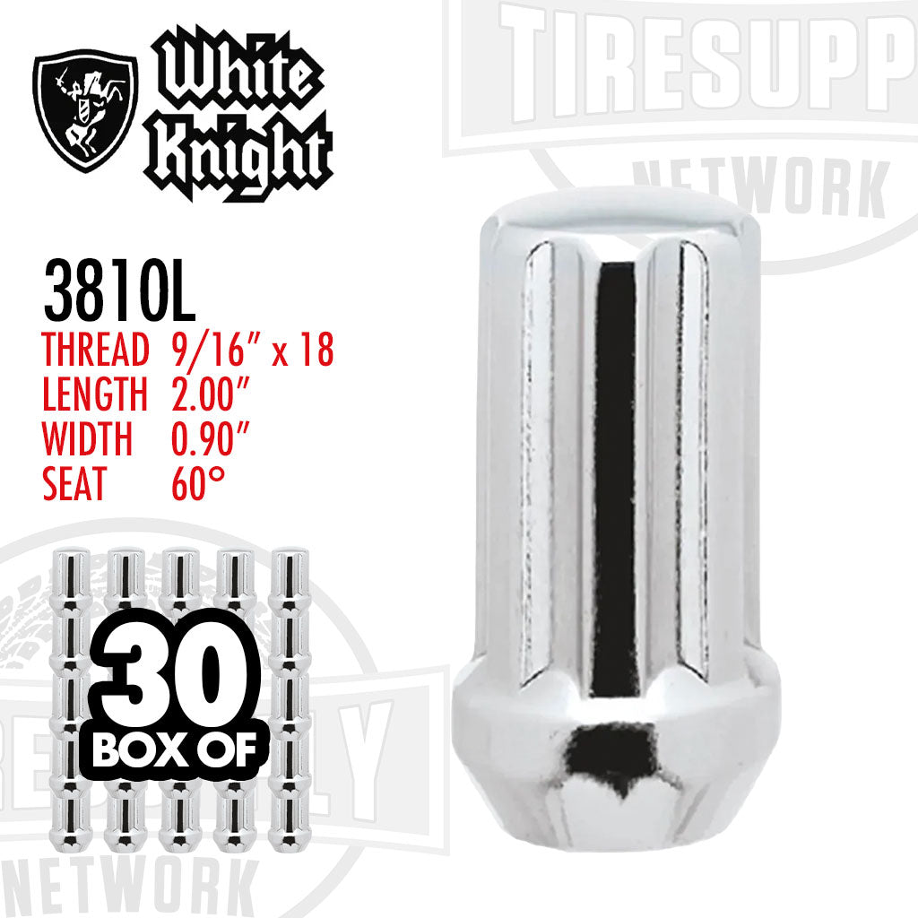 White Knight 3810L | Chrome Duplex Spline Acorn Long Lug Nut - Thread Size 9/16″ x 18 - Box of 30
