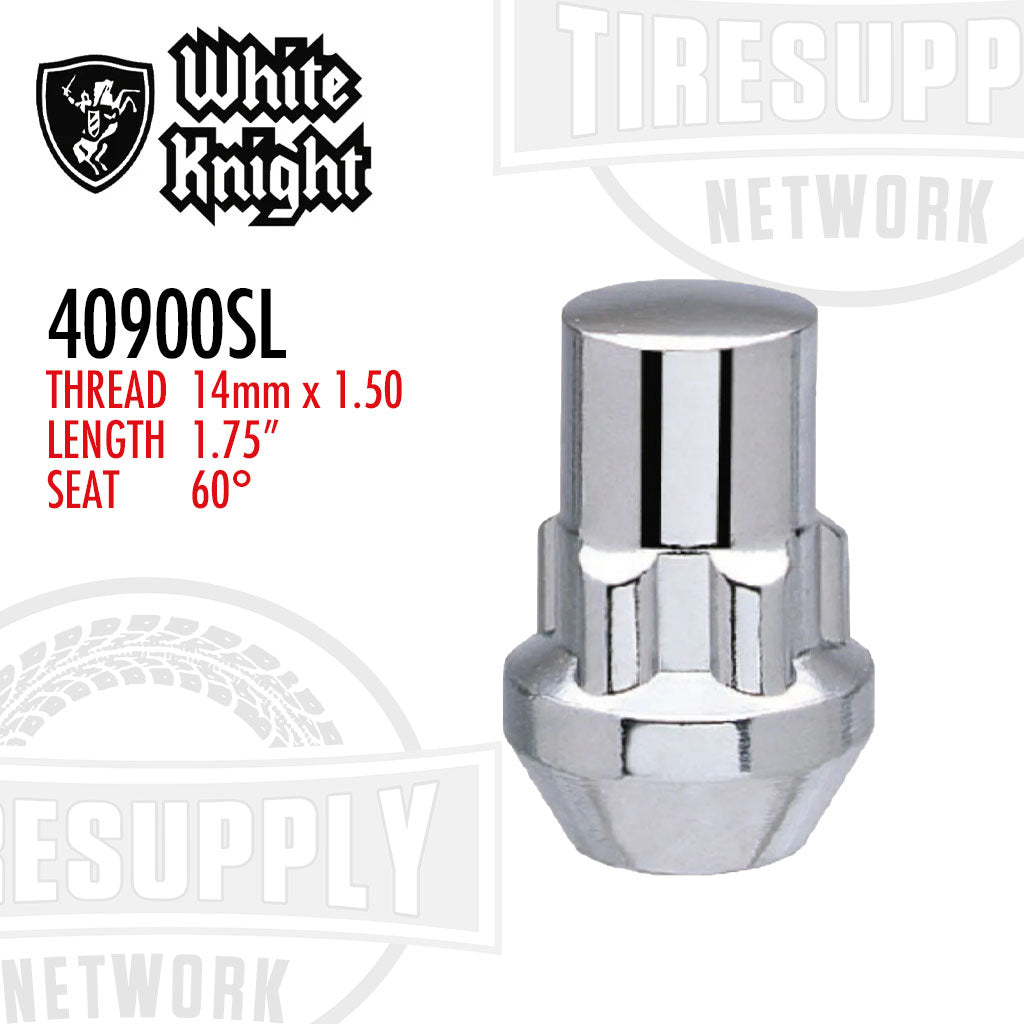 White Knight 40900SL | Chrome Acorn Long Socket Key Wheel Lock - Thread Size 14mm x 1.50