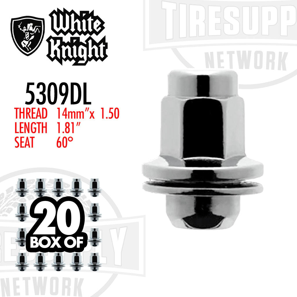 White Knight | Chrome Duplex Mag OEM Factory Lug Nut with Washer - Thread Size 14mm x 1.50 - Box of 20 (5309DL)