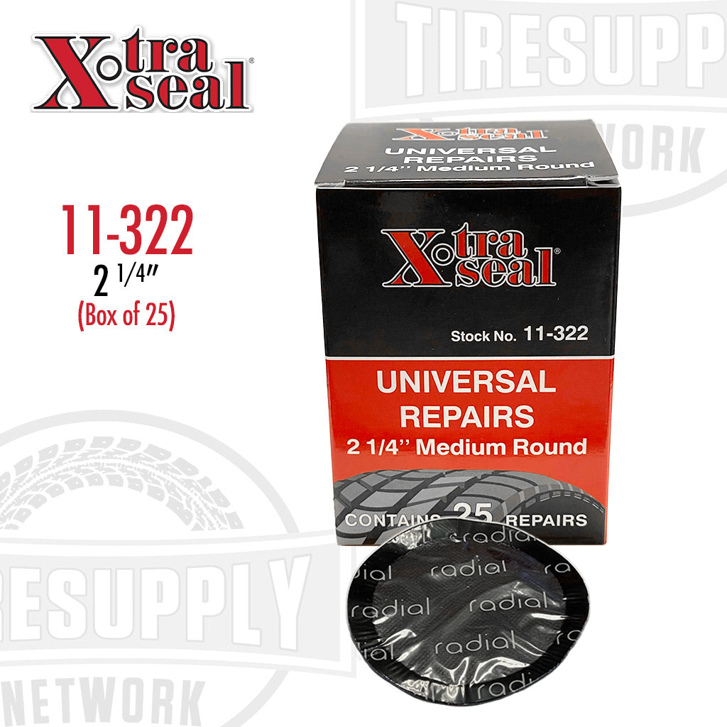A product image showing a box of Xtra Seal universal radial tire repair patches, with the specific product being discussed visible on the box. The box is labeled with the patch size of 2 1/4 inches.