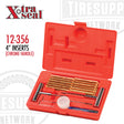 Xtra Seal tire puncture repair kit with 4-inch inserts and chrome T-handle tools, displayed in an open red case. 12-356
