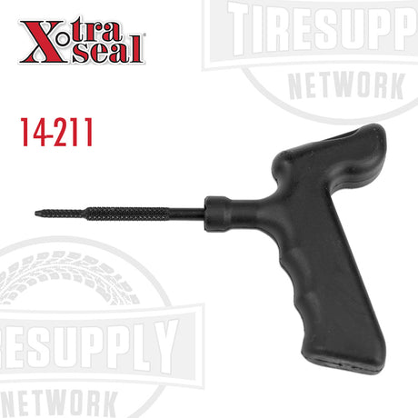 A black 2-Stage Knurled Probe with Pistol-Grip for tire repair, with the Xtra Seal logo and product number 14-211 displayed.