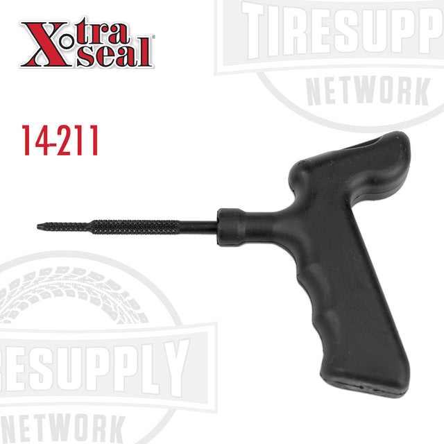 A black 2-Stage Knurled Probe with Pistol-Grip for tire repair, with the Xtra Seal logo and product number 14-211 displayed.