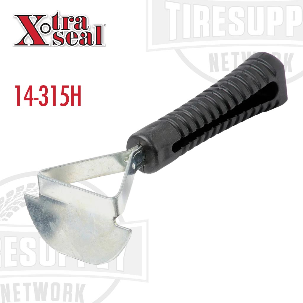 A metal hoe-style inner liner scraper with a black handle, used for tire repair. 14-315H