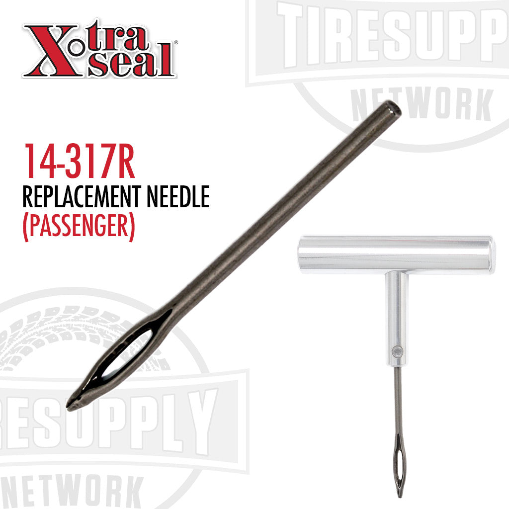 A replacement needle for tire repair alongside its handle, labeled with the brand Xtra Seal and part number 14-317R.