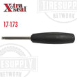 A black torque tool with metallic parts, used for installing TPMS valve cores, with the Xtra Seal logo and product number 17-173 visible.
