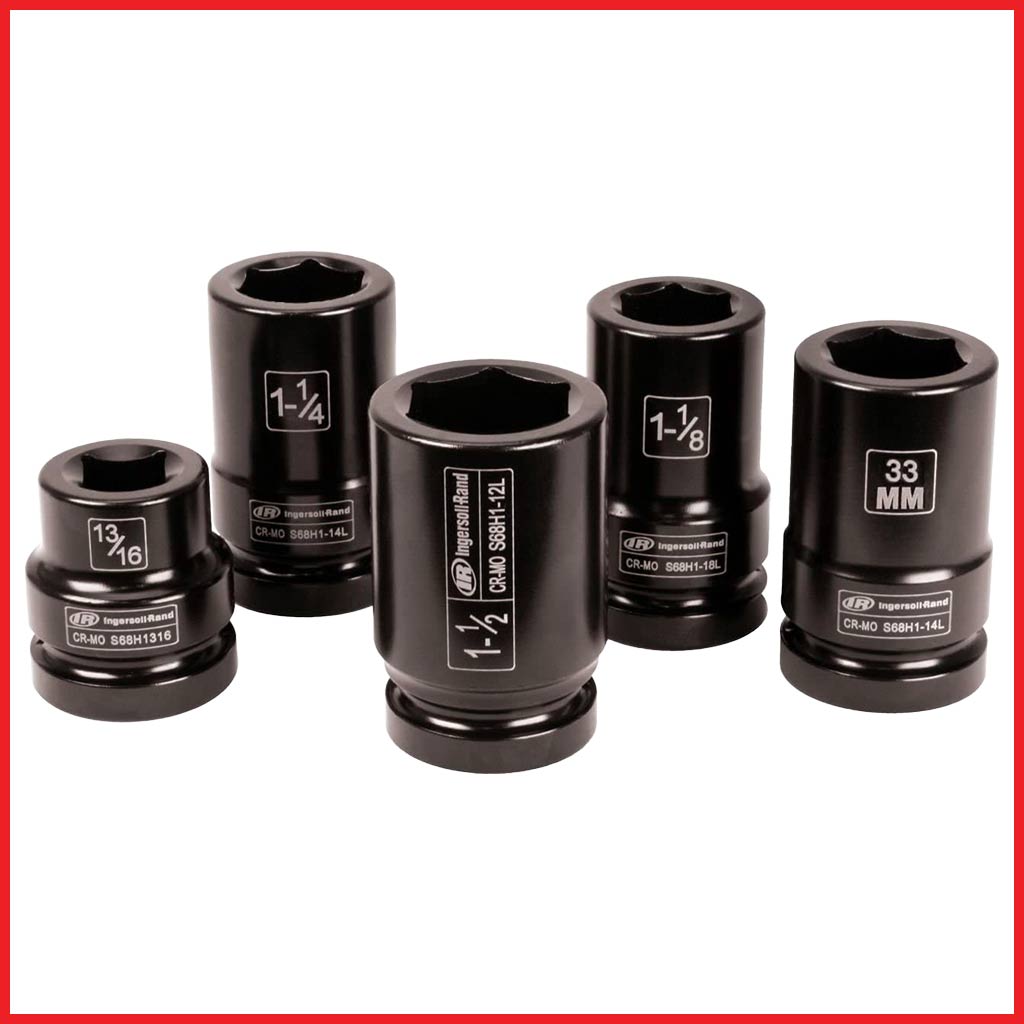 Ingersoll Rand | 1″ Drive SAE and Metric Deep Impact Socket 5-Piece Truck Service Set (SK8C5TN)