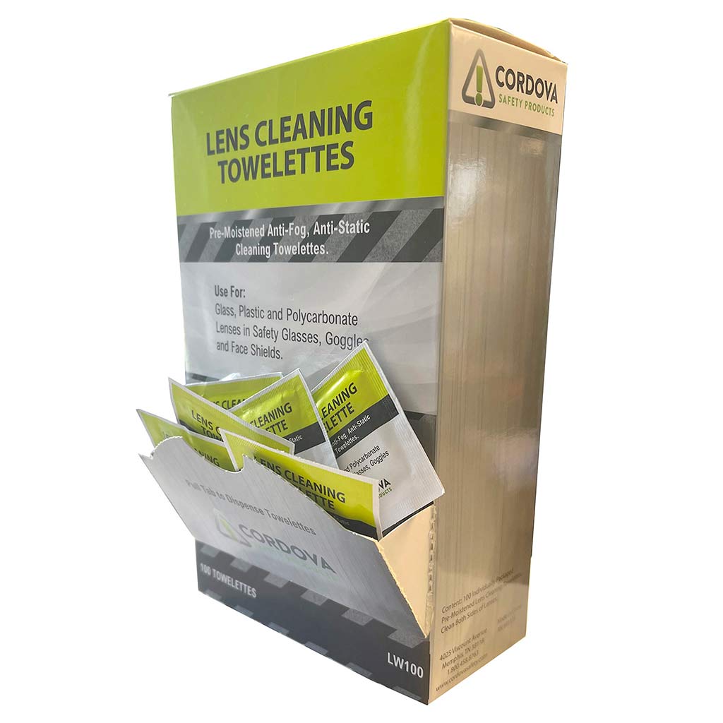 Cordova Safety Products | Lens Cleaning Wipes - Box of 100 Individually Wrapped Towelettes (LW100)