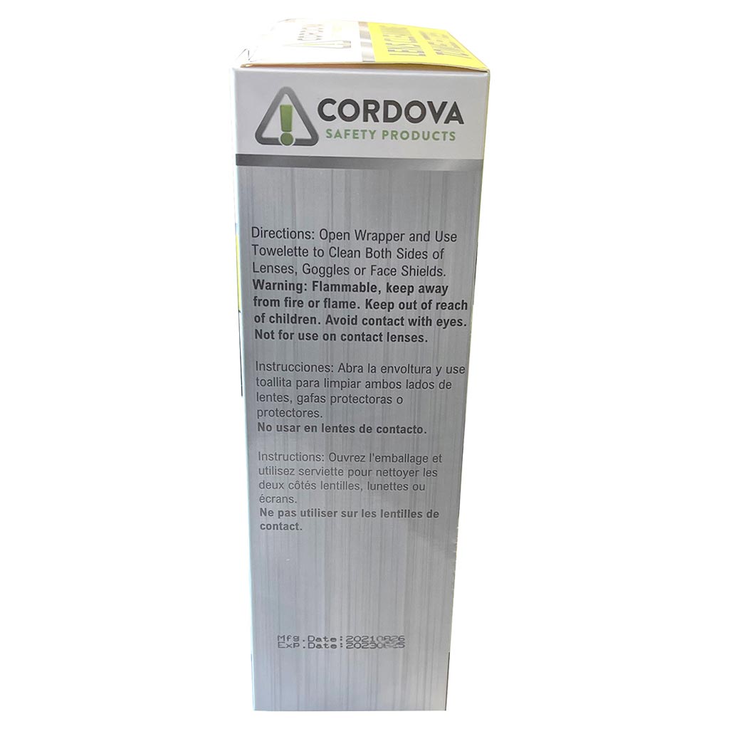 Cordova Safety Products | Lens Cleaning Wipes - Box of 100 Individually Wrapped Towelettes (LW100)