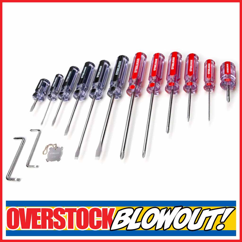 Steelman 42051 Clear Handle Slotted and Phillips 16-Piece Screwdriver Set