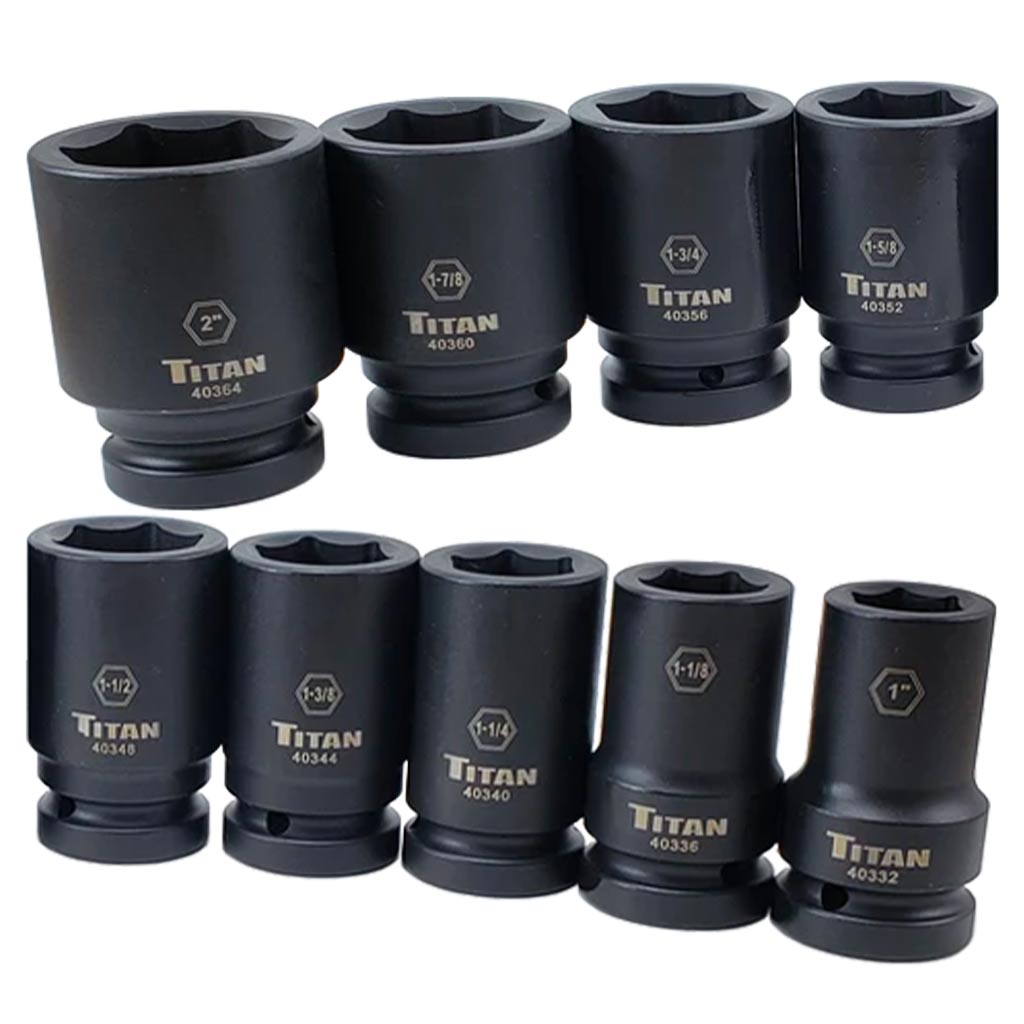 Titan Tools 40309 1″ Drive 6-Point 9-Piece SAE Deep Impact Socket Set