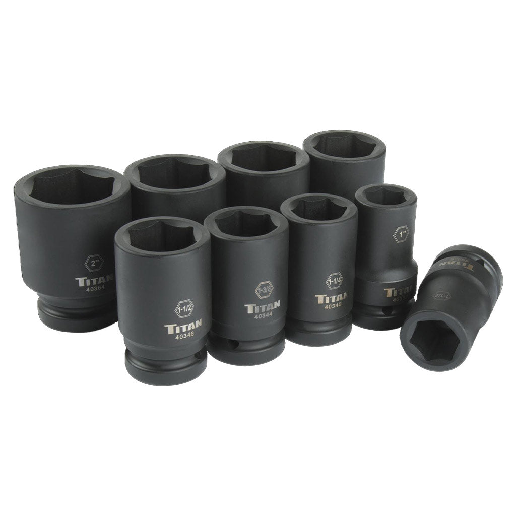 Titan Tools 40309 1″ Drive 6-Point 9-Piece SAE Deep Impact Socket Set