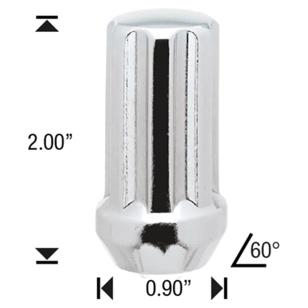 White Knight 3809L Chrome Duplex Spline Acorn Long Lug Nut - Thread Size 14mm x 1.50 - Box of 30