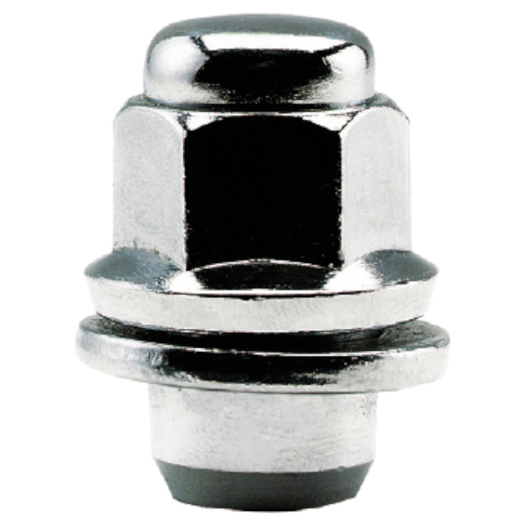 White Knight | Chrome Medium Mag OEM Factory Lug Nut with Washer - Thread Size 12mm x 1.50 - Box of 30 (5307)