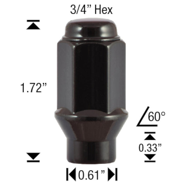 White Knight 7807LSBK Black ET Bulge 3/4″ Hex Long Lug Nut