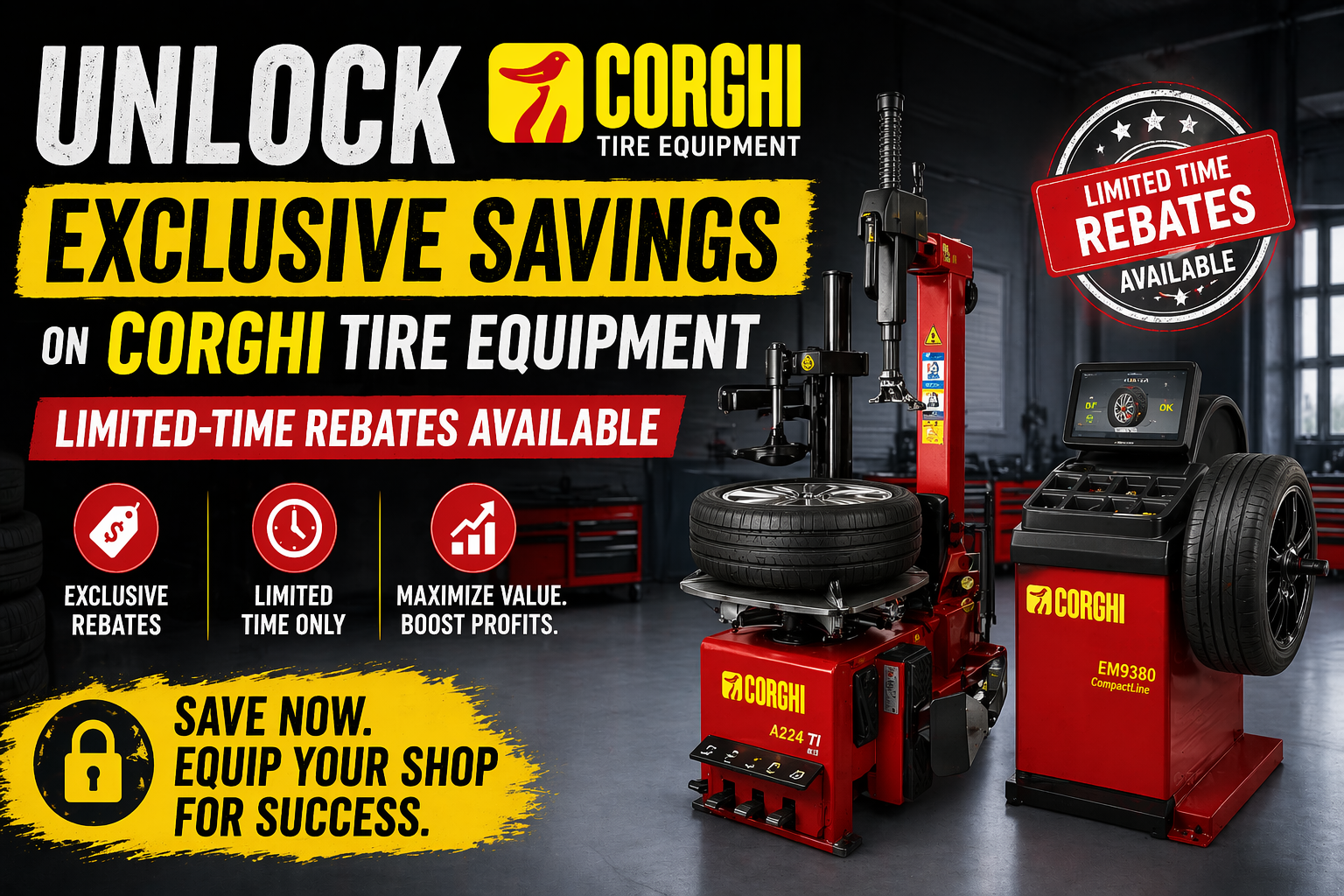 Unlock Exclusive Savings on Corghi Tire Equipment — Limited-Time Rebates Available
