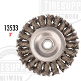 Steel Twist Knot 3″ Wire Wheel, .020″ Wire Gauge, 1/2″-3/8″ Arbor Hole (13533)