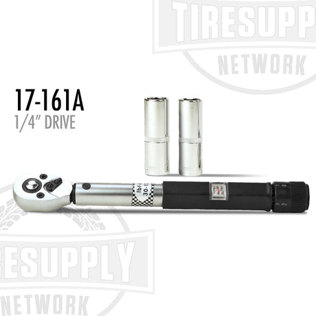 A 1/4 inch drive TPMS torque wrench kit with 11mm and 12mm socket sizes, displayed alongside its plastic case and showing the brand Xtra Seal. 17-161A