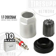 A box of 10 TPMS service kits including valve stems and hardware for Chrysler, Dodge, and Mitsubishi vehicles. 