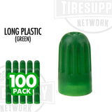 Long Green Plastic Valve Cap with Seal - 100 Pack (17-492LG-1)