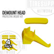 Yellow protective insert kit for motorcycle headlight demounting, shown as four pieces on a white background with 'DEMOUNT HEAD PROTECTIVE INSERT KIT' text and a '4 PACK' badge.