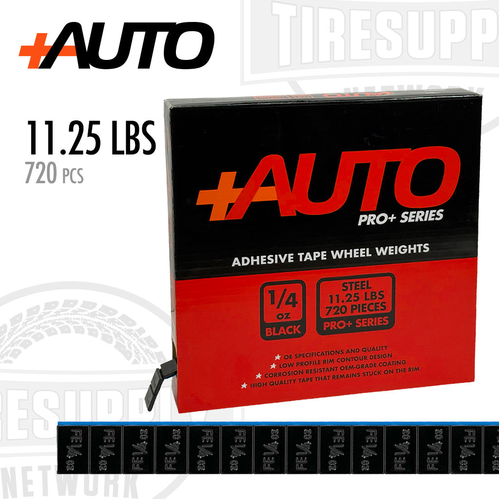 +AUTO PP25R11B720 | Steel 1/4 oz Stick-On Adhesive Tape Wheel Weight - 11.25 lbs | 720 pcs | Black