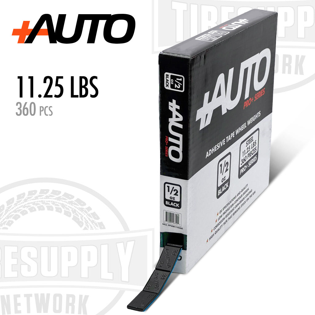 +AUTO PP50R11B360 | Steel 1/2 oz Stick-On Adhesive Tape Wheel Weight - 11.25 lbs | 360 pcs | Black