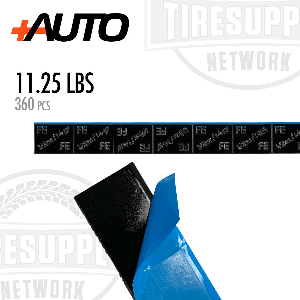 +AUTO PP50R11B360 | Steel 1/2 oz Stick-On Adhesive Tape Wheel Weight - 11.25 lbs | 360 pcs | Black
