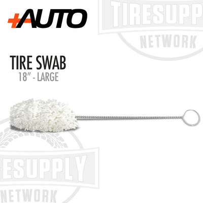 18-inch tire swab with a white bristle head and metal handle on a white background, featuring +AUTO and TIRESUPPLY NETWORK logos.