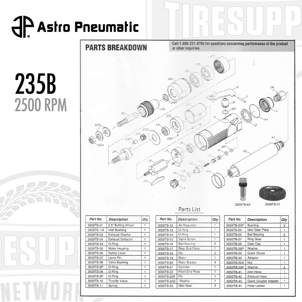 Astro Pneumatic | Low Speed Tire Buffer Kit - 2500 rpm Hose, Adapter &amp; Rasp (235B)