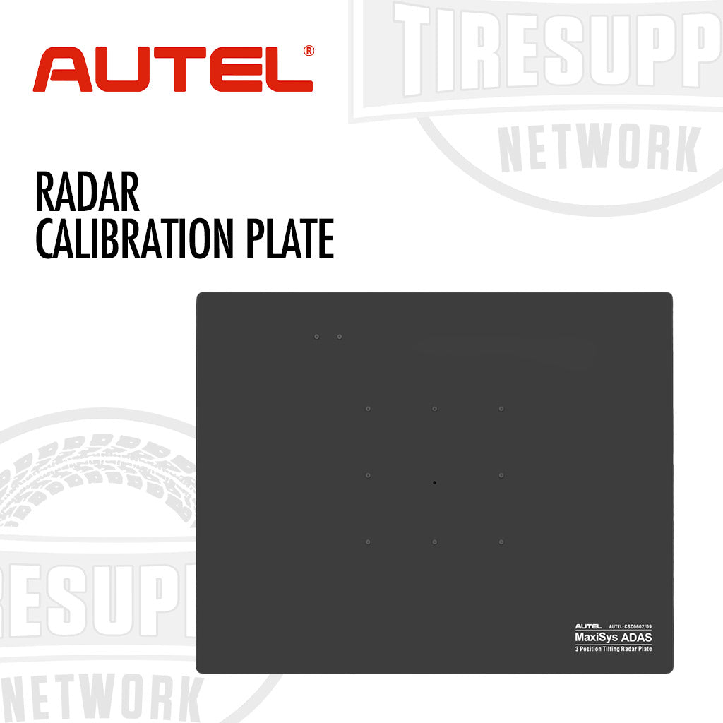 Autel radar calibration plate on a white background with Autel and TIRESUP Network logos. 602-09