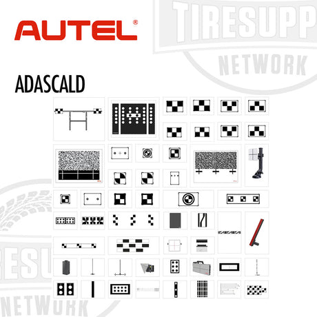 Collection of black and white symbols with Autel and TIRESUPPLY Network branding on a white background. ADASCALD