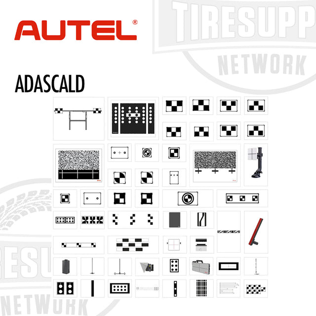 Collection of black and white symbols with Autel and TIRESUPPLY Network branding on a white background. ADASCALD