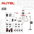 Autel AS30 tire equipment set with various components on a white background