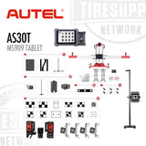 Autel AS30T and MS909 Tablet with tire equipment on a white background