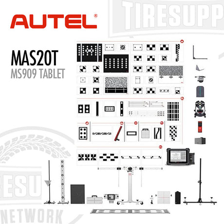 Autel tire measurement system with tablet and various components on a white background MAS20T