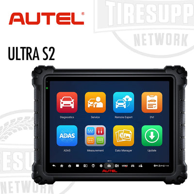 Autel MaxiSys Ultra S2 Advanced Diagnostics Tablet with a black case and a display showing various diagnostic applications.